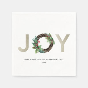 SERVILLETA DE PAPEL MODA HOLLY BERRY VERDE SILVER JOY WREATH NAVIDADES