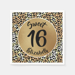 Servilleta De Papel Moda Leopard Print Sweet 16 Cumpleaños