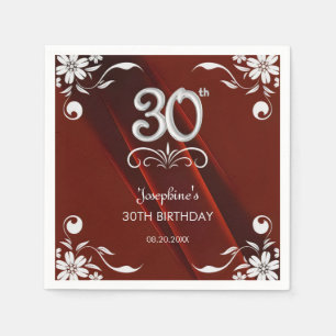 Servilleta De Papel Moda Marco floral plateado Borgoña 30 cumpleaños
