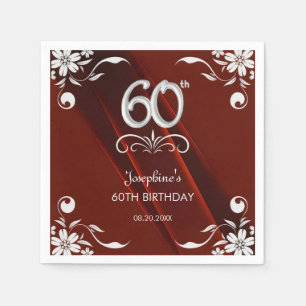 Servilleta De Papel Moda Marco floral plateado Borgoña 60 cumpleaños