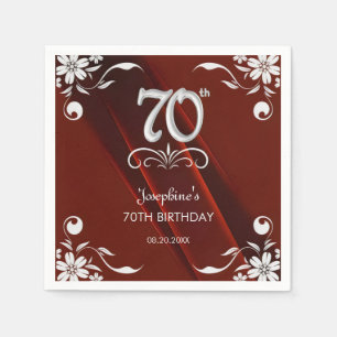 Servilleta De Papel Moda Marco floral plateado Borgoña 70 cumpleaños