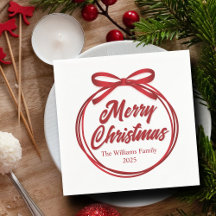 Moda Merry Christmas Script Red Ribbon Bow Fiesta