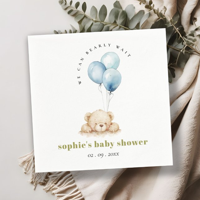 Servilleta De Papel Moda mínima Blue Bearly Wait Balloon Baby Shower (Subido por el creador)
