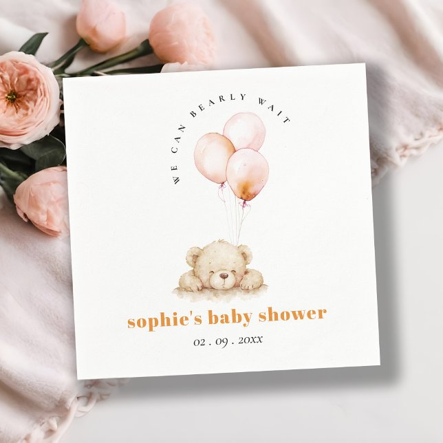 Servilleta De Papel Moda mínima Rubor Bearly Wait Balloon Baby Shower (Subido por el creador)