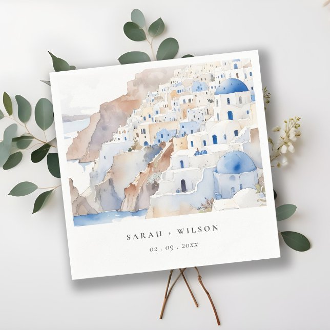 Servilleta De Papel Moda mínima Santorini Grecia Boda acuarela (Subido por el creador)