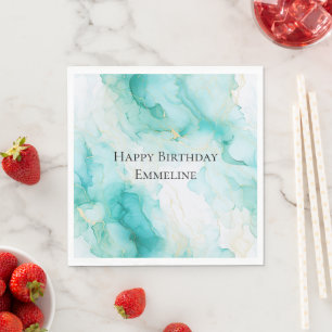 Servilleta De Papel Moda Mint White Gold Cumpleaños