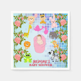 Servilleta De Papel Moda moderna color Floral Azul Boho Baby Shower