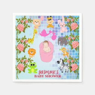Servilleta De Papel Moda moderna color Floral Azul Boho Baby Shower