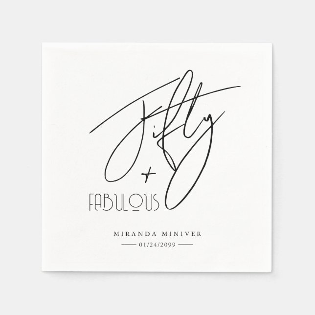 Servilleta De Papel Moda moderna Cumpleaños de la caligrafía cincuenta (Anverso)