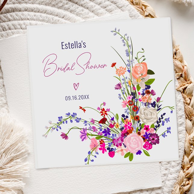 Servilleta De Papel Moda moderna de flores silvestres guión de lluvia  (Modern chic wild flowers script bridal shower napkins)