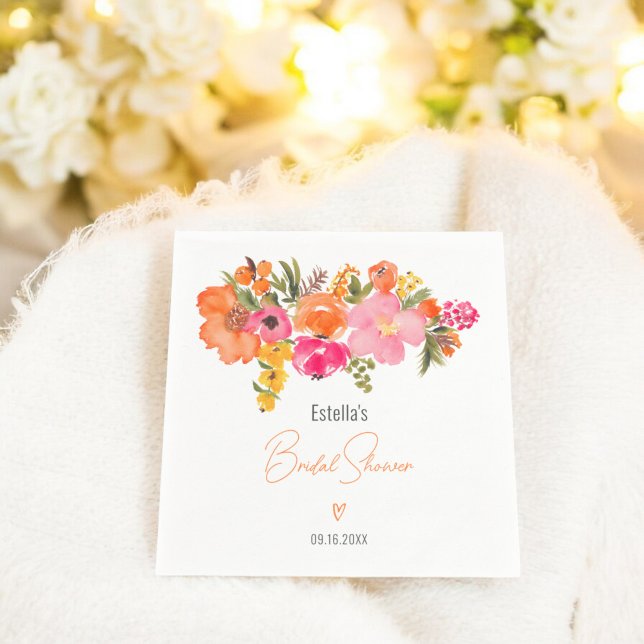 Servilleta De Papel Moda moderna negrita guión floral ducha de novia (Modern chic bold floral script bridal shower napkins)
