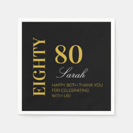 Servilleta De Papel Moda moderna Oro Negro Oro 80 cumpleaños