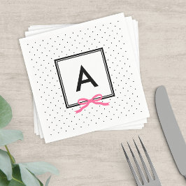 Servilleta De Papel Moda monograma Cinta rosa Punto de Polka blanco y 