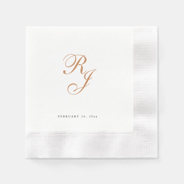 Servilleta De Papel Moda Monograma Dorado Guión Boda Napkins (Anverso)