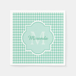 Servilleta De Papel Moda Monograma Mint Green Houndstoth Con Nombre
