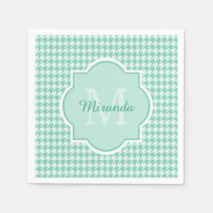 Servilleta De Papel Moda Monograma Mint Green Houndstoth Con Nombre