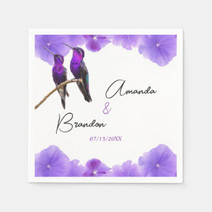 Servilleta De Papel Moda Morado Hummingbirds y Petales Boda