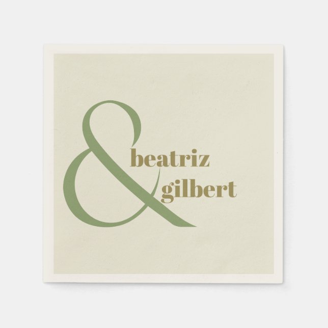 Servilleta De Papel Moda Moss y Olive Green Boda Monograma (Anverso)