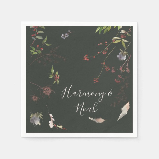 Servilleta De Papel Moda navideña Napkins Boda verde oscuro botánico (Anverso)