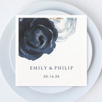 Moda Navy Blue Peony Papel Boda floral Napkin