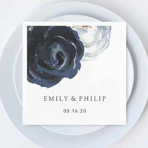 Servilleta De Papel Moda Navy Blue Peony Papel Boda floral Napkin