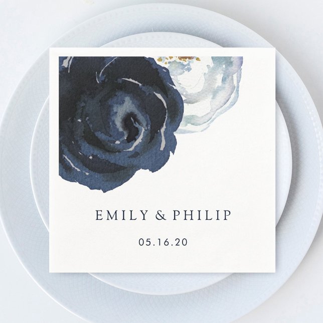 Servilleta De Papel Moda Navy Blue Peony Papel Boda floral Napkin (Subido por el creador)