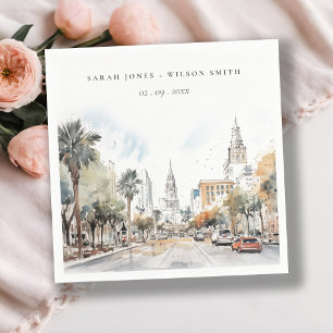 Servilleta De Papel Moda Orlando Florida Skyline Watercolor Boda