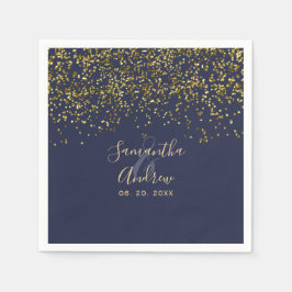 Servilleta De Papel Moda oro confetti azul marino tipografía boda