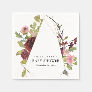 SERVILLETA DE PAPEL MODA ORO RUBOR BURGUNDY ROSA FLORAL BABY SHOWER