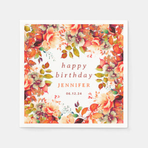 Servilleta De Papel Moda otoño acuarela Floral de otoño feliz cumpleañ