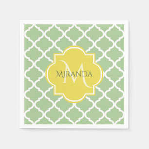 Servilleta De Papel Moda Pastel Verde Quatrefoil Amarillo Nombre Monog
