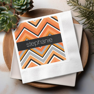 Servilleta De Papel Moda Patrón Chevron Naranja gris negro con nombre