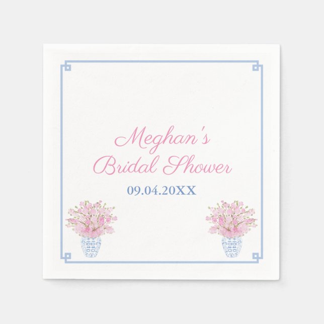 Servilleta De Papel Moda Preppy Ducha De Novias Azul Y Rosa (Anverso)