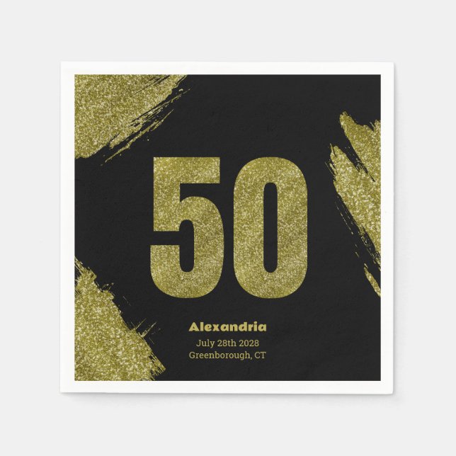 Servilleta De Papel Moda Purpurina de Oro 50 cumpleaños (Anverso)