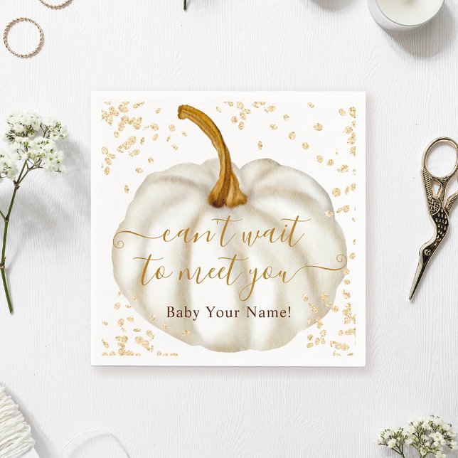 Servilleta De Papel Moda purpurina de oro calabaza acuarela bebé ducha (Chic gold glitter pumpkin watercolor baby shower napkins)
