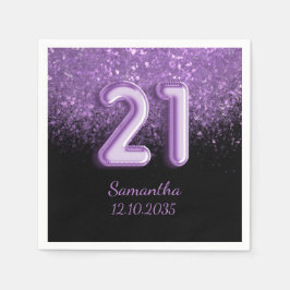 Servilleta De Papel Moda Purpurina negro y morado destello 21 cumpleañ