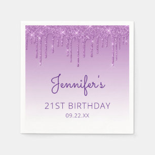 Servilleta De Papel Moda Purpurina púrpura goteo 21 Fiesta de cumpleañ