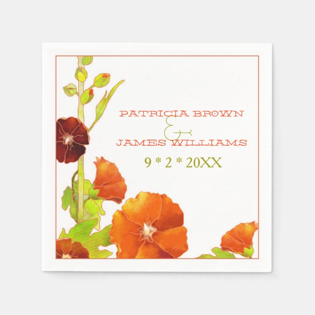Servilleta De Papel Moda Red Hollyhocks Boda Floral (Anverso)