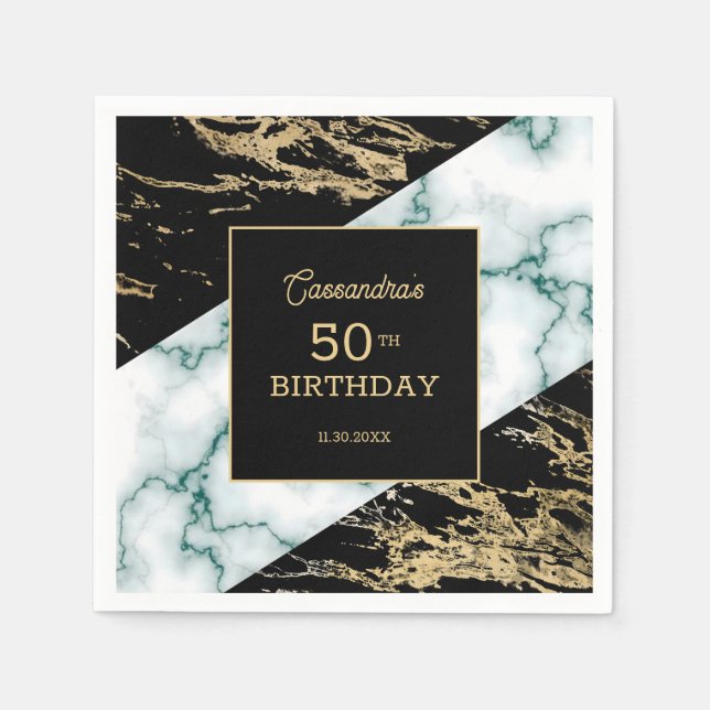 Servilleta De Papel Moda Relieve metalizado dorado de mármol blanco pi (Anverso)