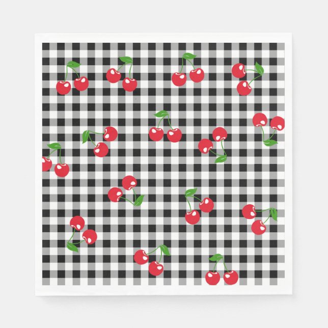 Servilleta De Papel Moda retro Cute el cerezo rojo negro y blanco Ging (Anverso)