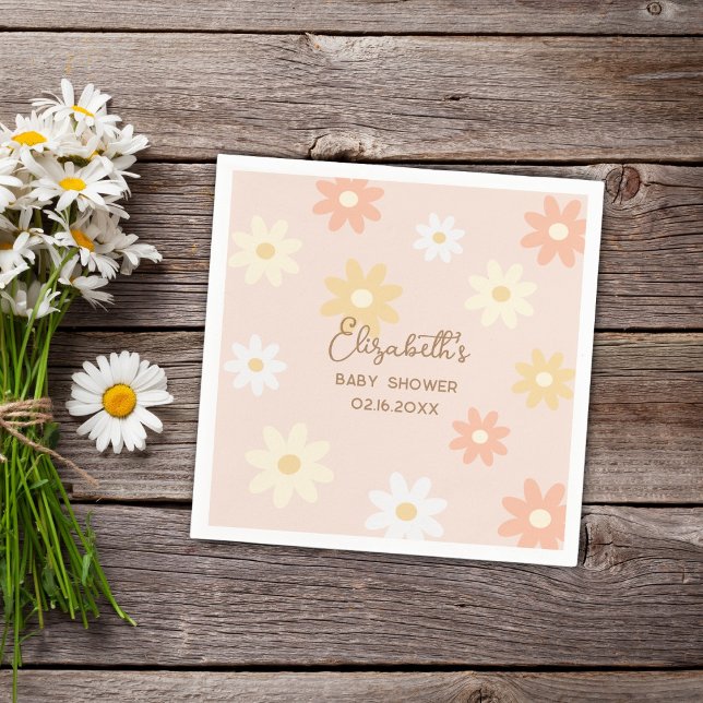 Servilleta De Papel Moda retro simple Daisy Boho Chica Baby Shower (Subido por el creador)