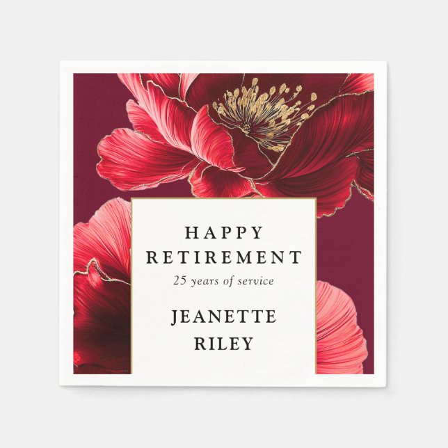 Servilleta De Papel Moda Roja Elegante Floral Moderna Feliz Jubilación (Anverso)
