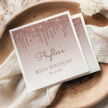 Servilleta De Papel Moda Rosa Purpurina de oro Drip 80th Birthday Part<br><div class="desc">Estas servilletas de papel de moda, feministas de la fiesta de 80 años, presentan un brillante borde de goteo de purpurina de oro rosa y un oscuro fondo de rosa de oro. Personalízalos con el nombre del invitado de honor en escritura manuscrita oscura de rosa, con su cumpleaños y fecha...</div>