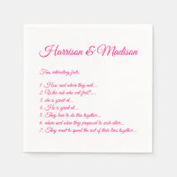 Moda rosado caliente Script Pareja Fun Facts boda