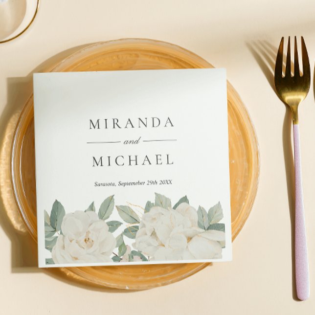 Servilleta De Papel MODA ROSAS BLANCAS FLORES Monograma Botánico (Subido por el creador)