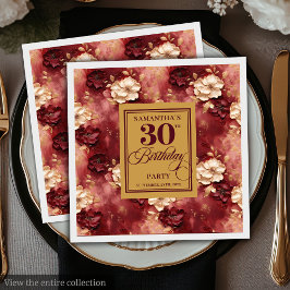 Servilleta De Papel Moda Rubor Burgundy Gold Boho 30 cumpleaños Fiesta