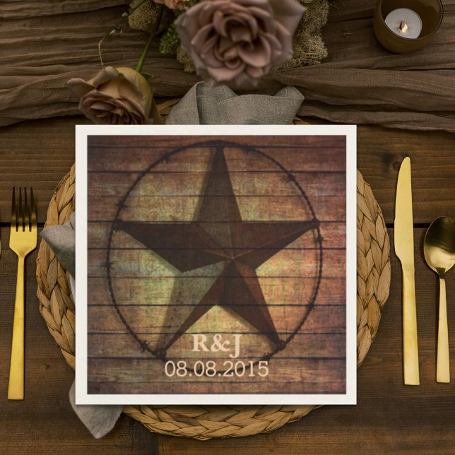 Servilleta De Papel moda rústica tejer texas estrella boda occidental (rustic chic barn wood texas star western wedding napkins)