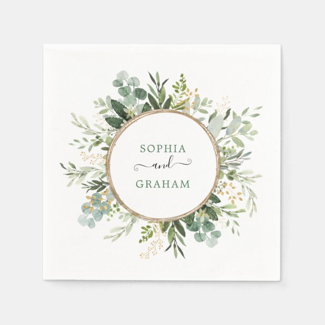 Servilleta De Papel Moda Sage Green Gold Garden Greenery Boda (Anverso)