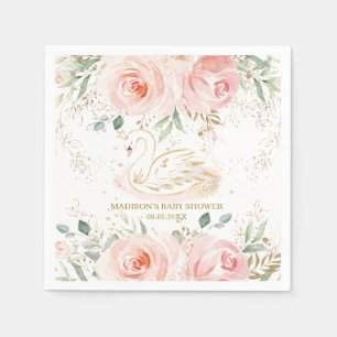 Servilleta De Papel Moda Swan Rubor Pink Floral Baby Shower Cumpleaños