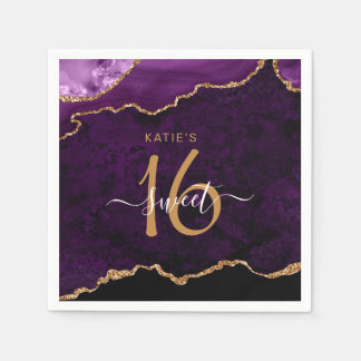 Servilleta De Papel Moda Sweet 16 Purple Gold Agate Fiesta de nombres 